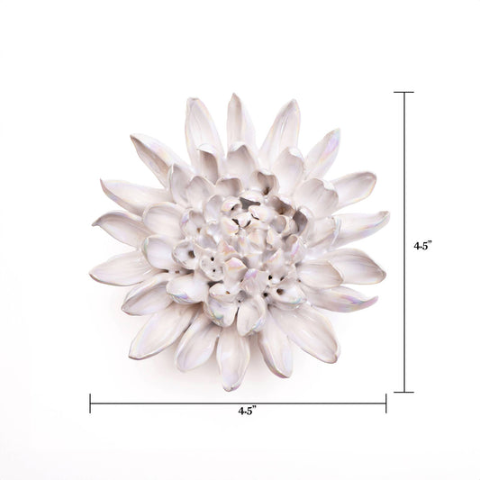 Chive - Coastal White Ceramic Flowers For Tabletop Or Wall Hanging: Pearl Chrysanthemum