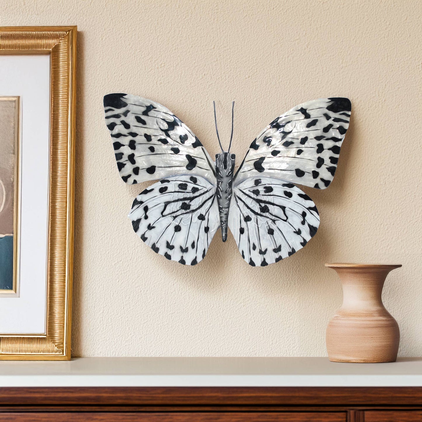 Eangee Home Design - Butterfly Wall Decor Black And White, w/ Capiz, Outdoor Safe