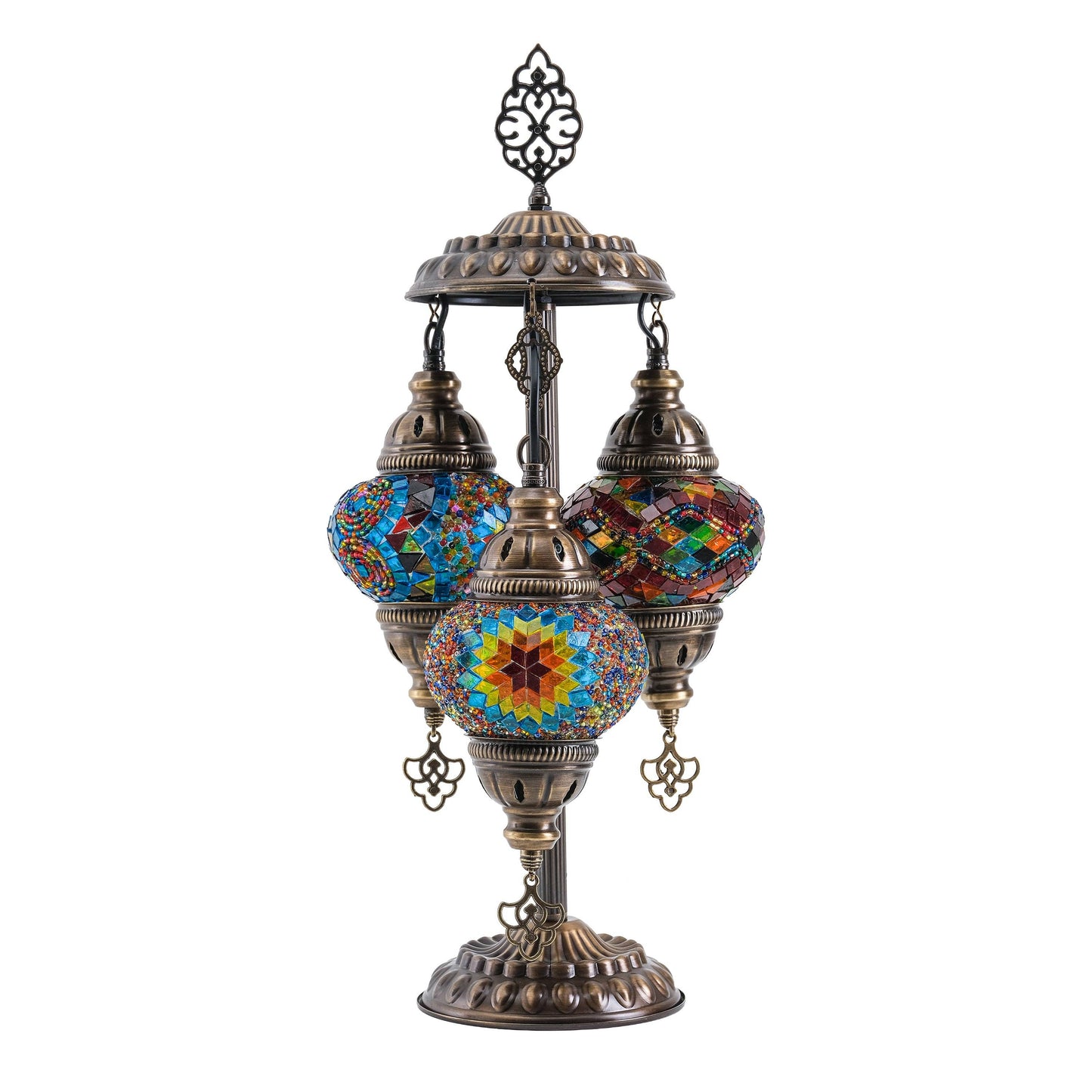 Mozaist LLC - 3-Globe Turkish Mosaic Table Lamp (Rainbow)