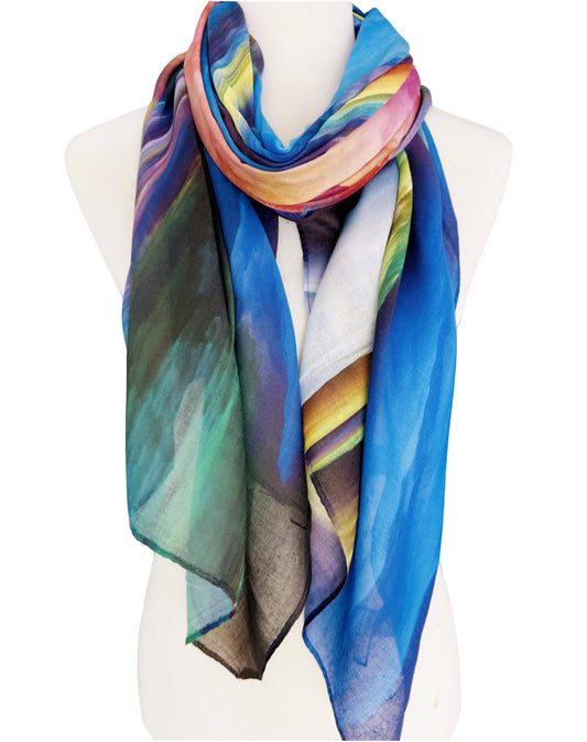 JC Sunny Fashion - JC022853 Blue-Orange Color Of Clouds Scarf/Shawl