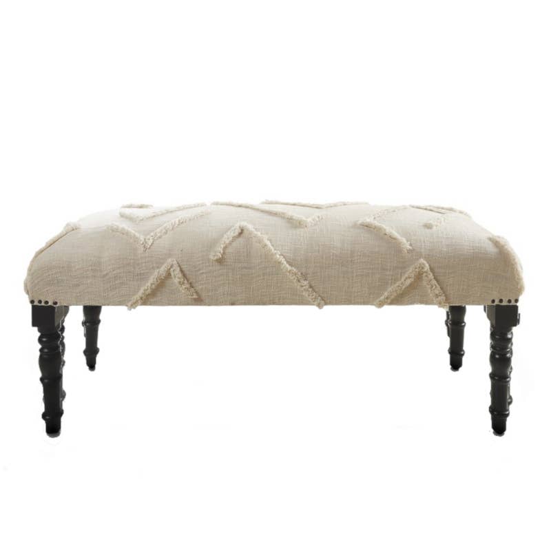 LR Home - Farmhouse Cream/Natural Upholstery Bench: Cream