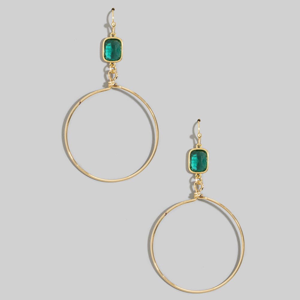 The Looks by Fame Accessories - Square Glass Bezel Drop Open Hoop Earrings: BPINK