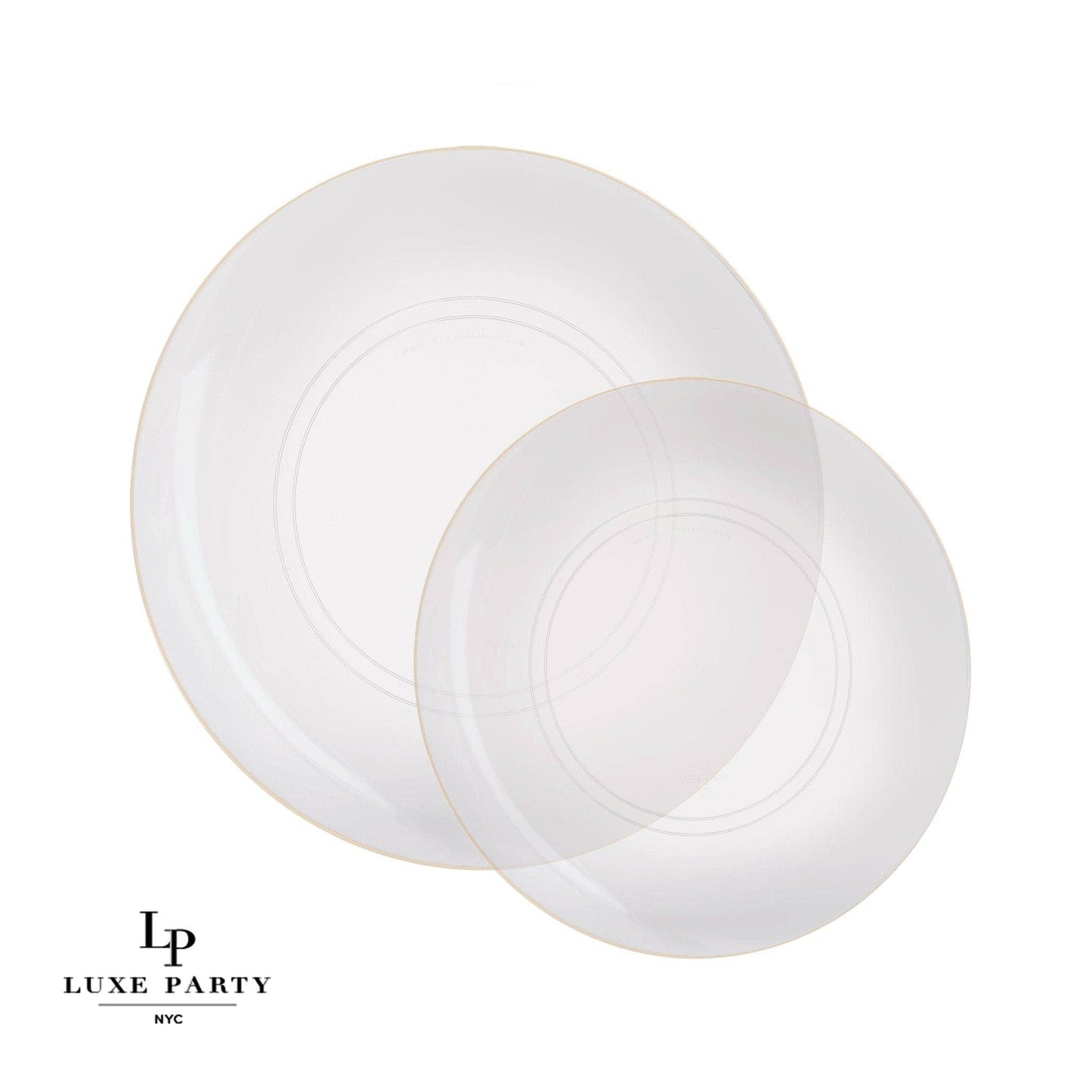 Luxe Party - Round Clear • Gold Plastic Plates | 10 Pack: 10 Plastic Pates / 7.25" Appetizer Plates