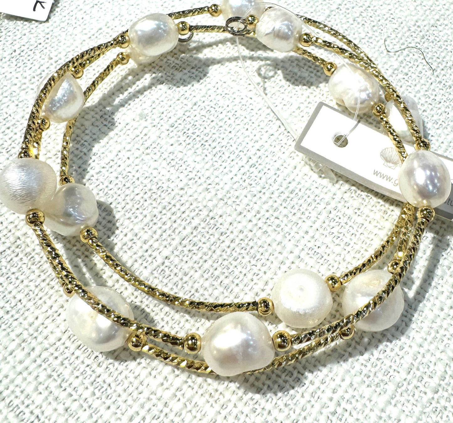 Studio G - #150 GD Gold Wrap Potato Pearl Bracelet: White Pearl