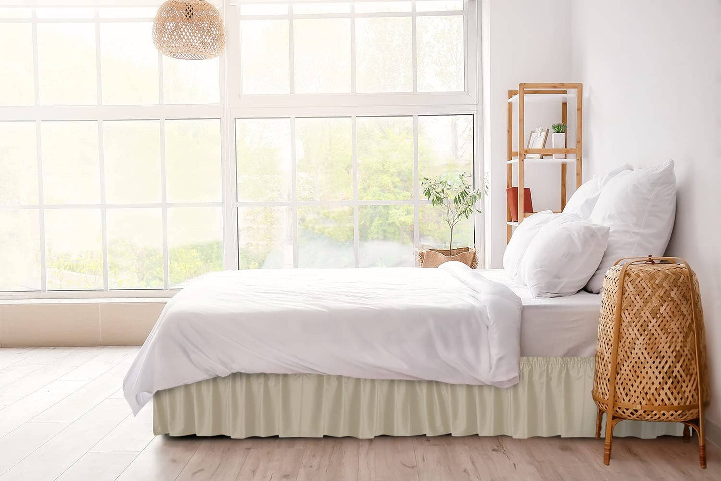 CGK Unlimited - Elastic Wrap-Around Dust Ruffled Bed Skirt- Pleated 15" Drop: Light Gray / King