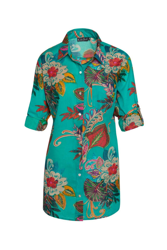 KikiSol - Aqua Fiji Boyfriend Shirt: XL