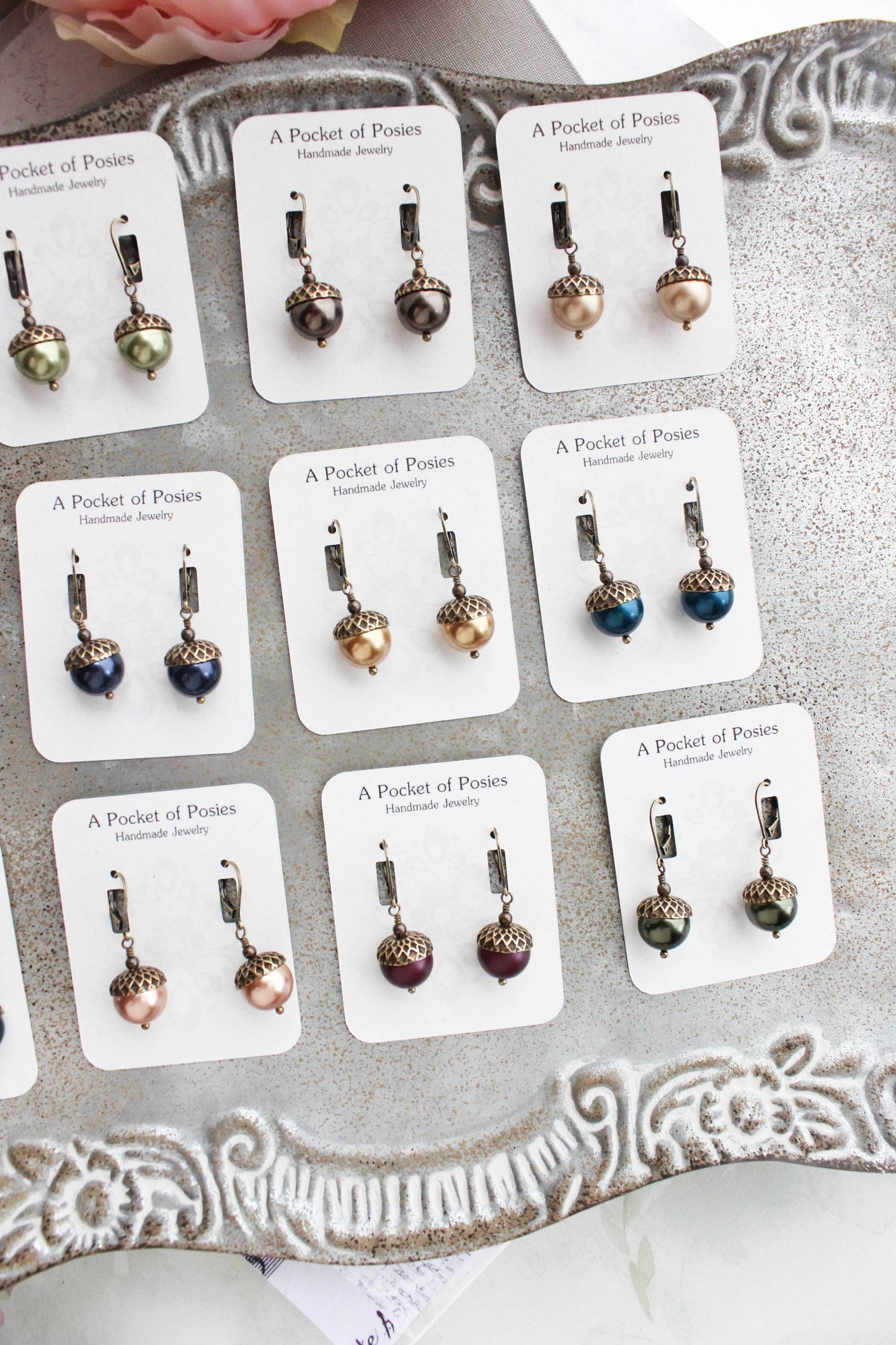 A Pocket of Posies - Pearl Acorn Earrings - ANTIQUED BRASS (23 colors): 3) Copper