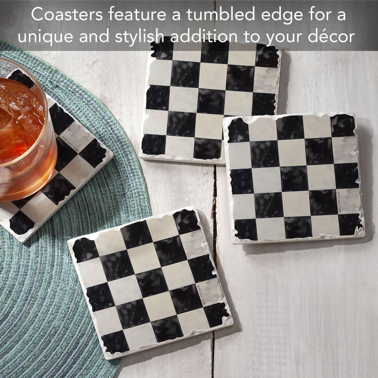 CounterArt/Highland Home/Thirstystone - Arlington Check 4 Pack Tumbled Tile Stone Coasters