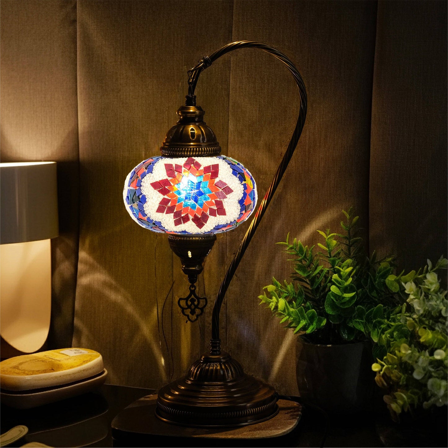 Mozaist LLC - Mozaist Handmade Turkish Mosaic Swan Table Lamp Multicolor