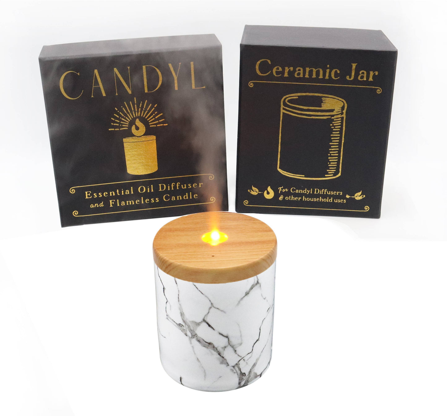 Candyl - Candyl Candle Diffuser with Rechargeable Battery: White Jar, Dark Wood Top