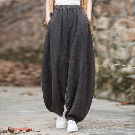 UZ Wholesale Store - Women's Loose-Fitting Linen & Cotton Ramie Sand-Fried Medita: BLACK / FREE SIZE