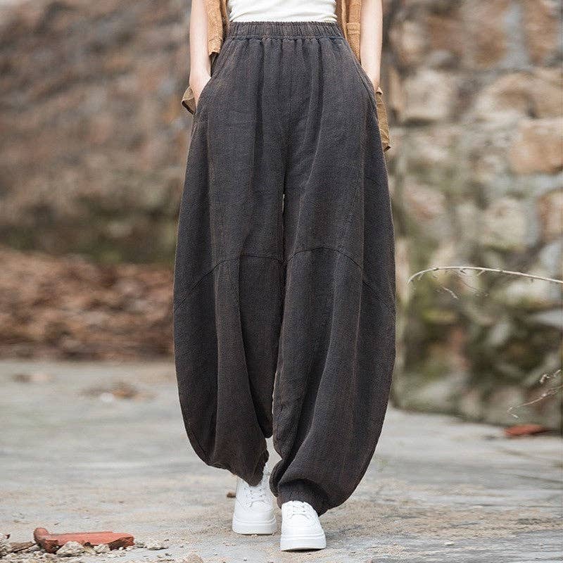 UZ Wholesale Store - Women's Loose-Fitting Linen & Cotton Ramie Sand-Fried Medita: GREEN / FREE SIZE