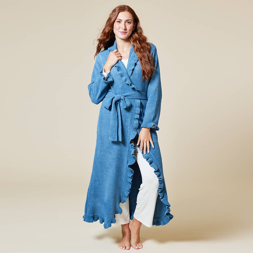 Softies - Women's Perfectly Draped 51" Ruffle Chenille Robe: Light Blue / S