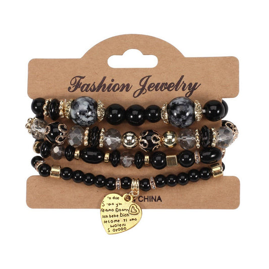 NINEXIS - CWMM10451_BOHO BEADED HEART BRACELET SET 4PCS ELASTIC: TYPE12 / (OS) 1