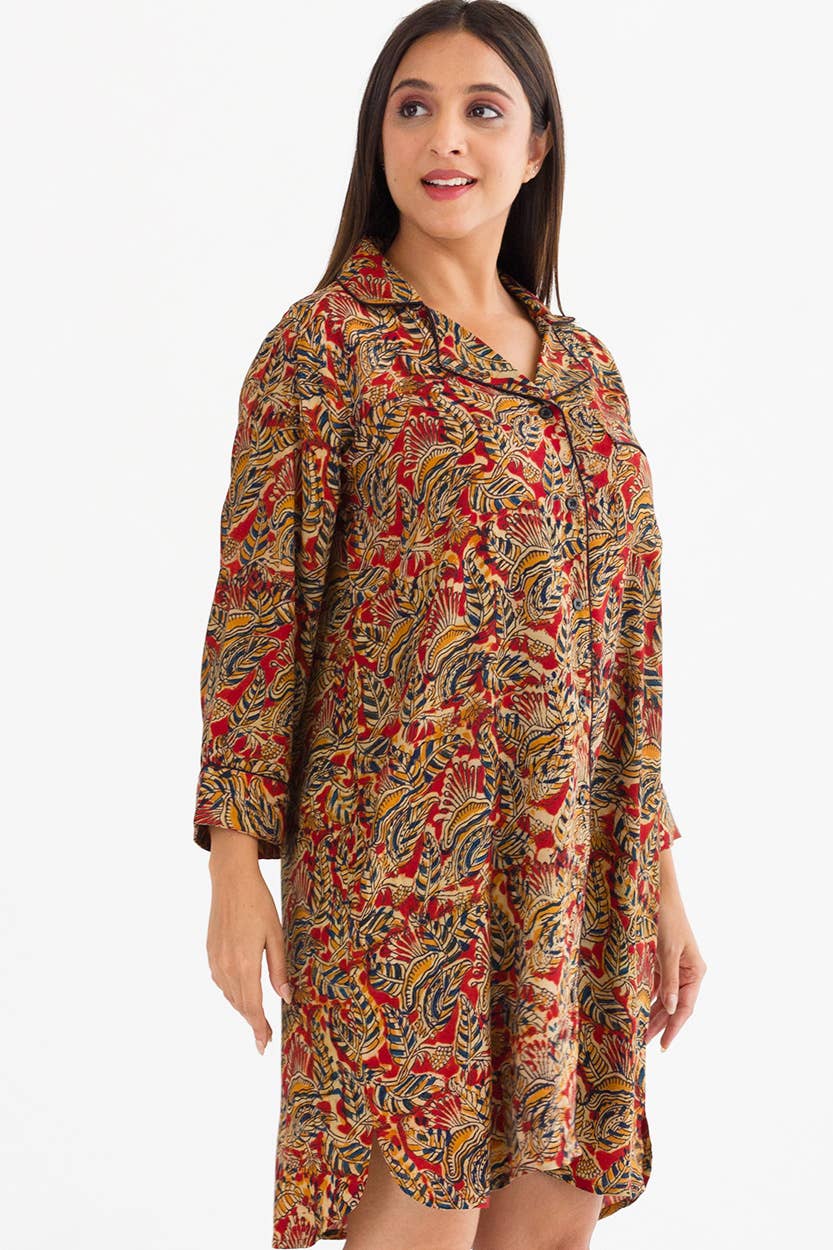 Sevya Handmade - Kalamkari Nightshirt: L/XL / Blue & Silver