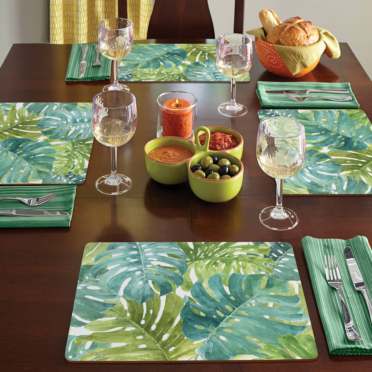 CounterArt/Highland Home/Thirstystone/CoasterStone - Cala Home Tropical Green Decorative Hardboard Placemats