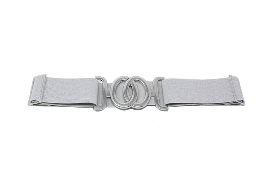 German Fuentes Handbags - CINT-33 CIRCLE METALLIC BUCKLE ONE SIZE STRETCH BELT: Silver