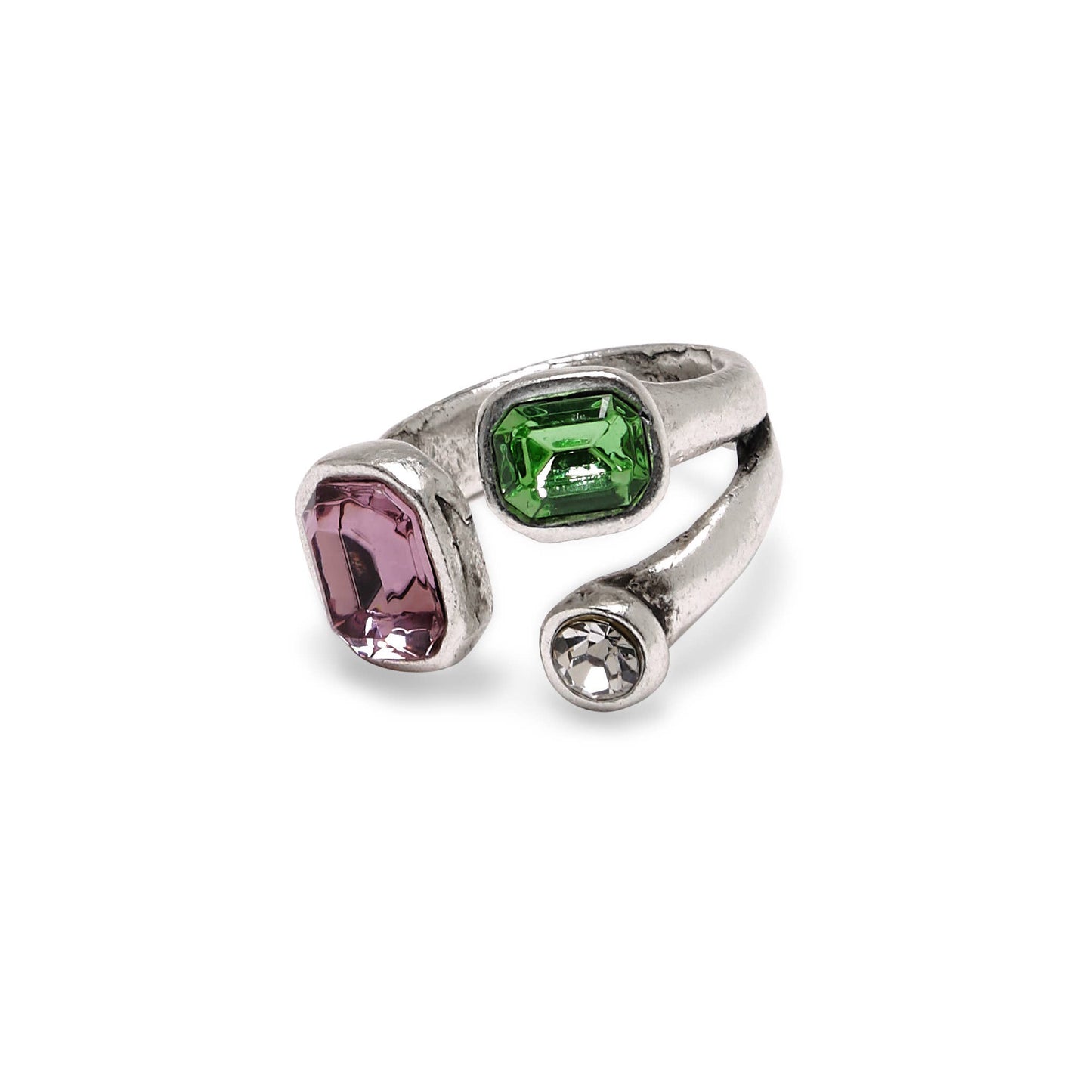 Chanour - Handmade  Green Pink Crystal Brass Ring - 6986