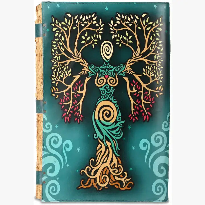 Tuzech Leather - Book of Spell LeatherBound Huge Journal Grimoire Print Diary: 22" Inch / Green Lady