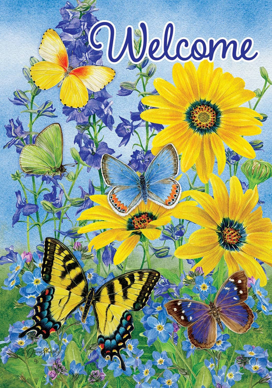 Custom Decor - Blue & Yellow Butterflies-Flag by Jane S - 12” ...