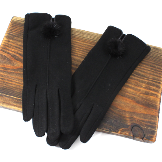 Pretty Persuasions - A20028 Gloves with Mini Pom Pom: 08 Black