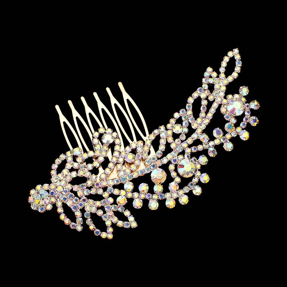 Sensibling Corp. - Round Stone Cluster Embellished Rhinestone Paved Hair Comb: AB,Gold
