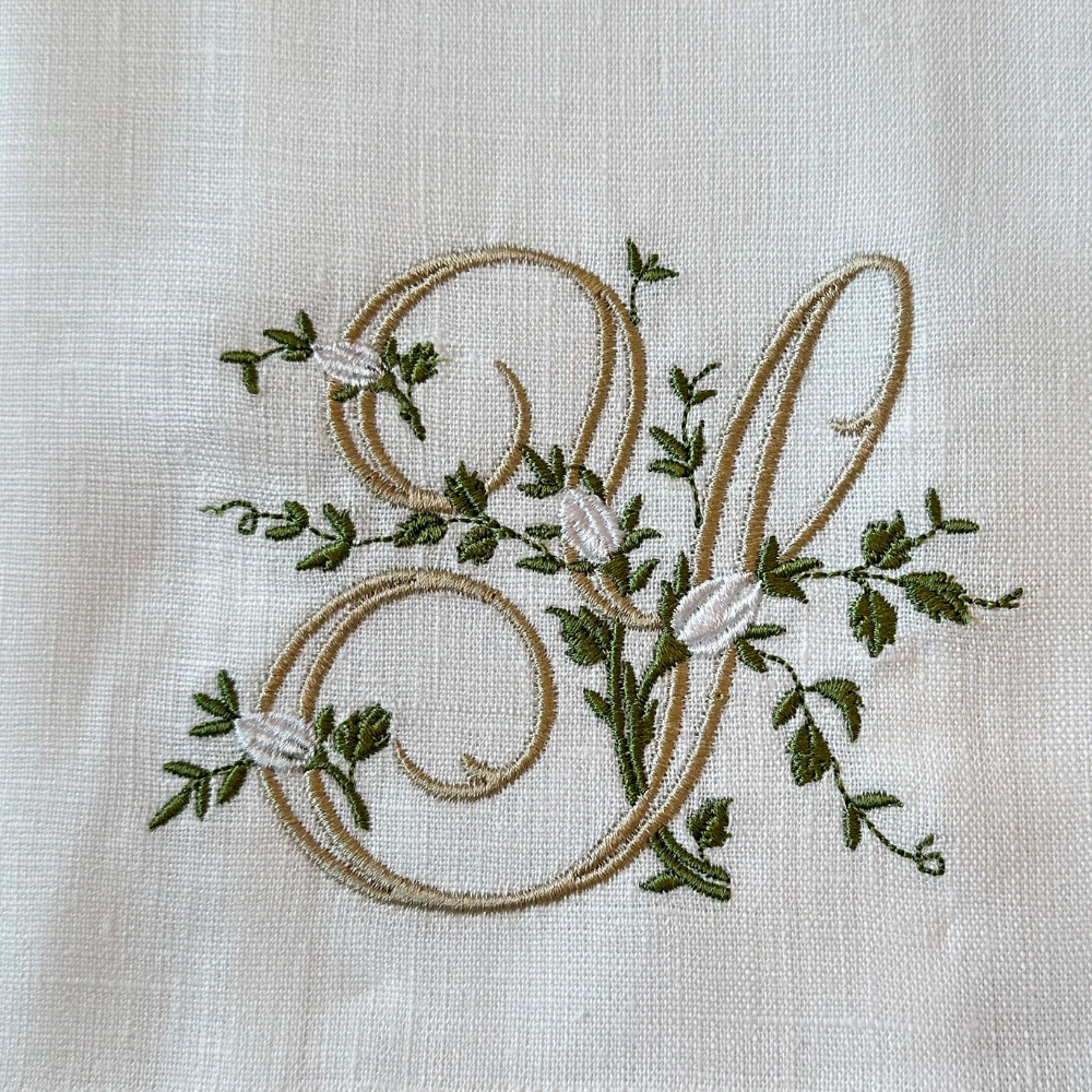 Arte Italica & Crown Linen Designs - Floral Monogram Linen Towel: L