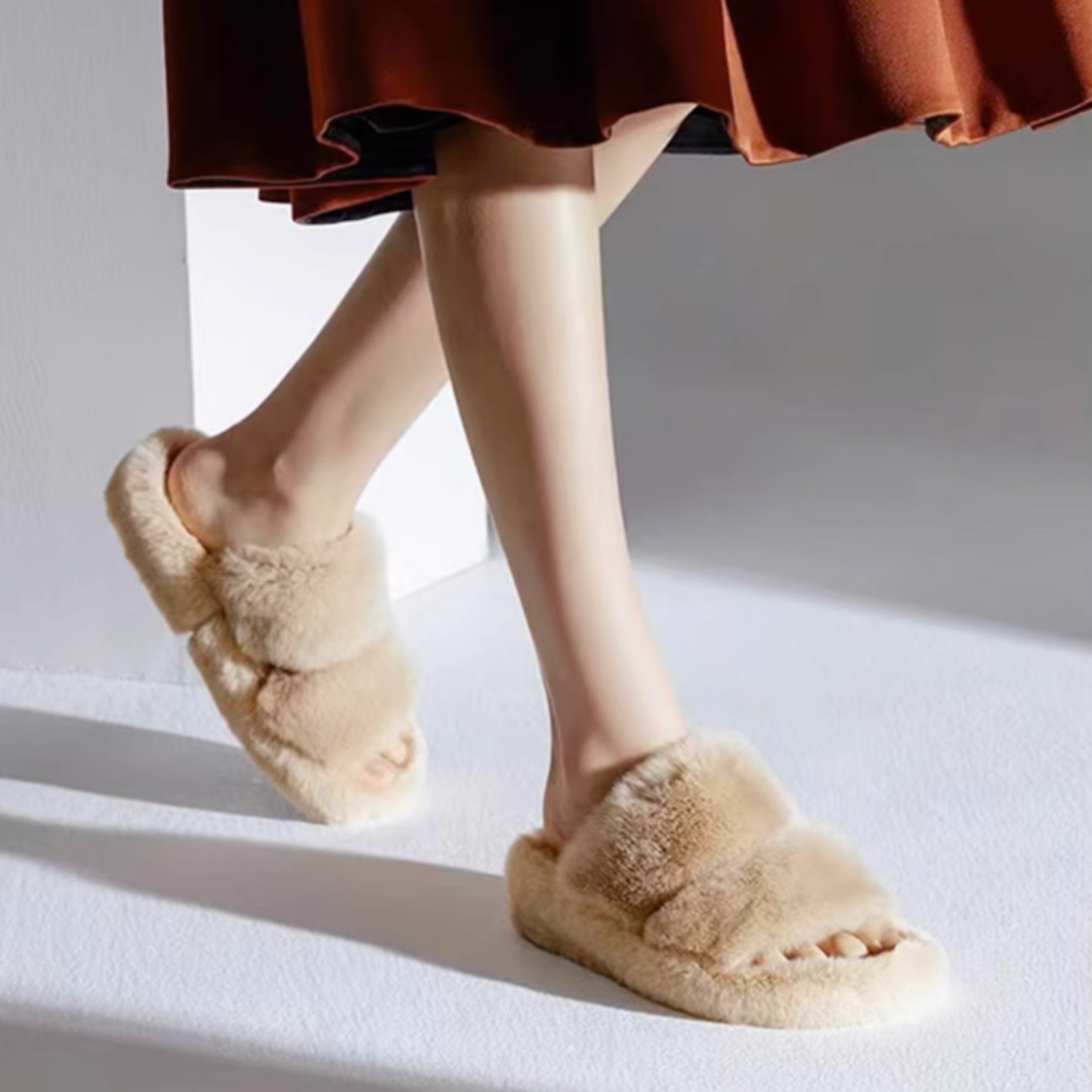 DrifWoo - Fuzzy Double Cross Slippers for Women's Cozy House Shoes: Brown / US 8.5-9 Women