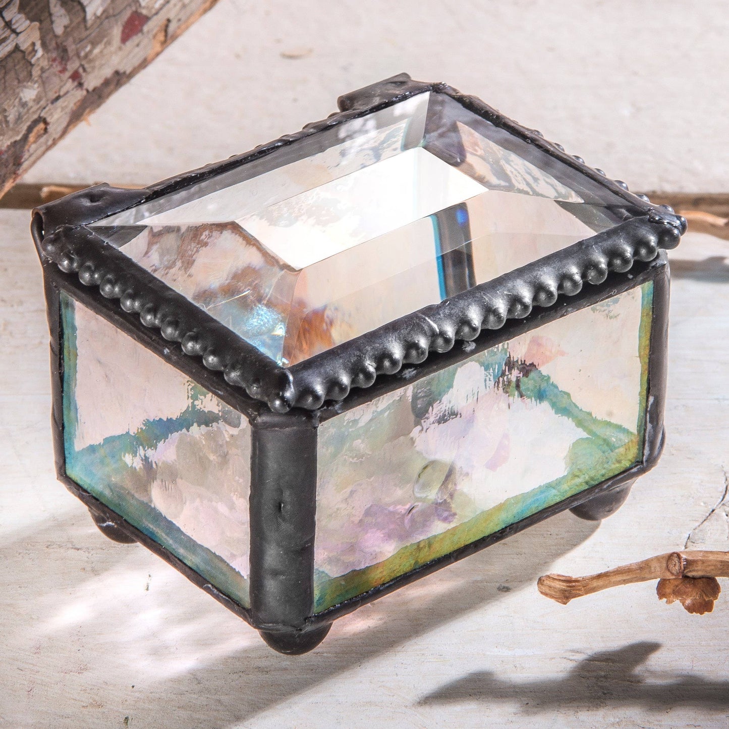 J Devlin Glass Art & Bert Anderson Collection - Small Stained Glass Ring Box J Devlin Box 325 Series: Turquoise