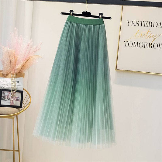 PEACH ACCESSORIES - SK116 Pleated skirt in graduated two tone effect: Green