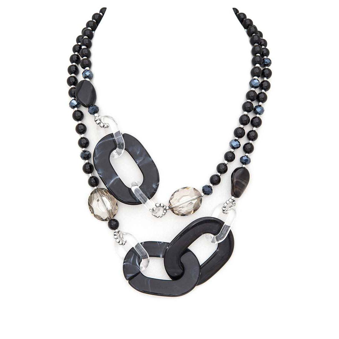 Artini Accessories - Mix Stone Layer Statement Necklace: Black