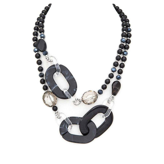 Artini Accessories - Mix Stone Layer Statement Necklace: Black