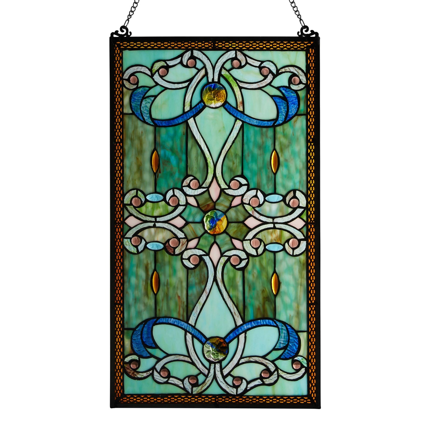 River of Goods - 26"H Wyatt Green Stained Glass Window Panel