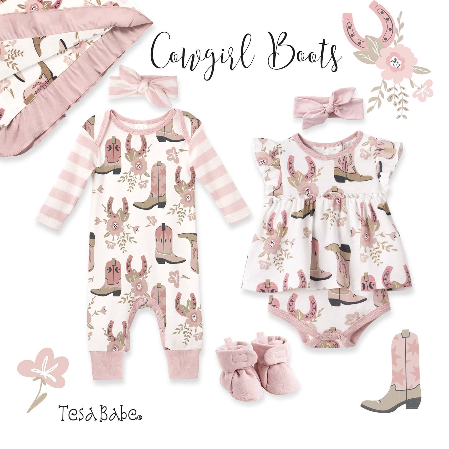 Tesa Babe - Western Cowgirl Boots Baby Cotton Romper – Open Stock: 3-6M