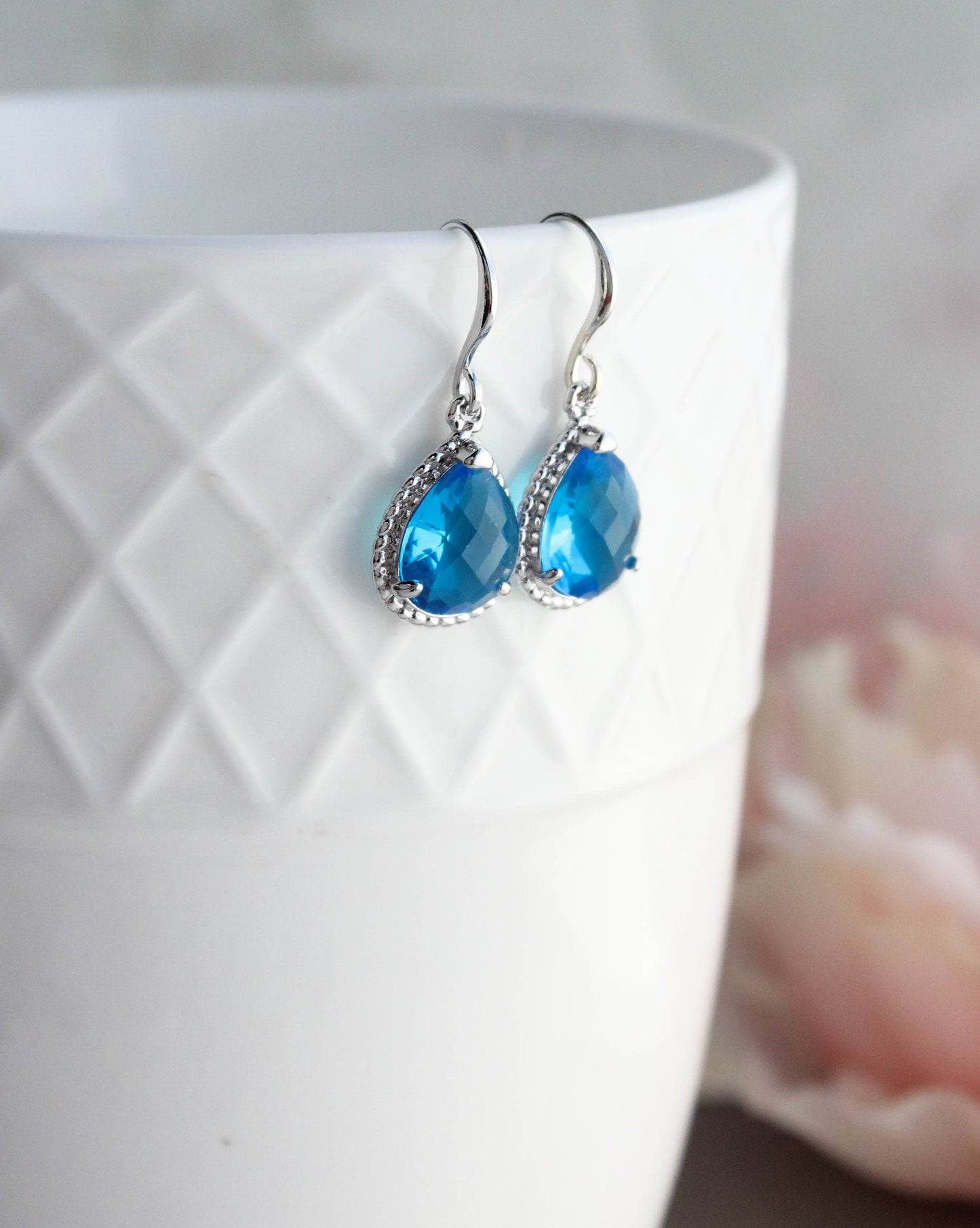 A Pocket of Posies - Glass Drop Earrings - Sapphire Blue - Rope Setting