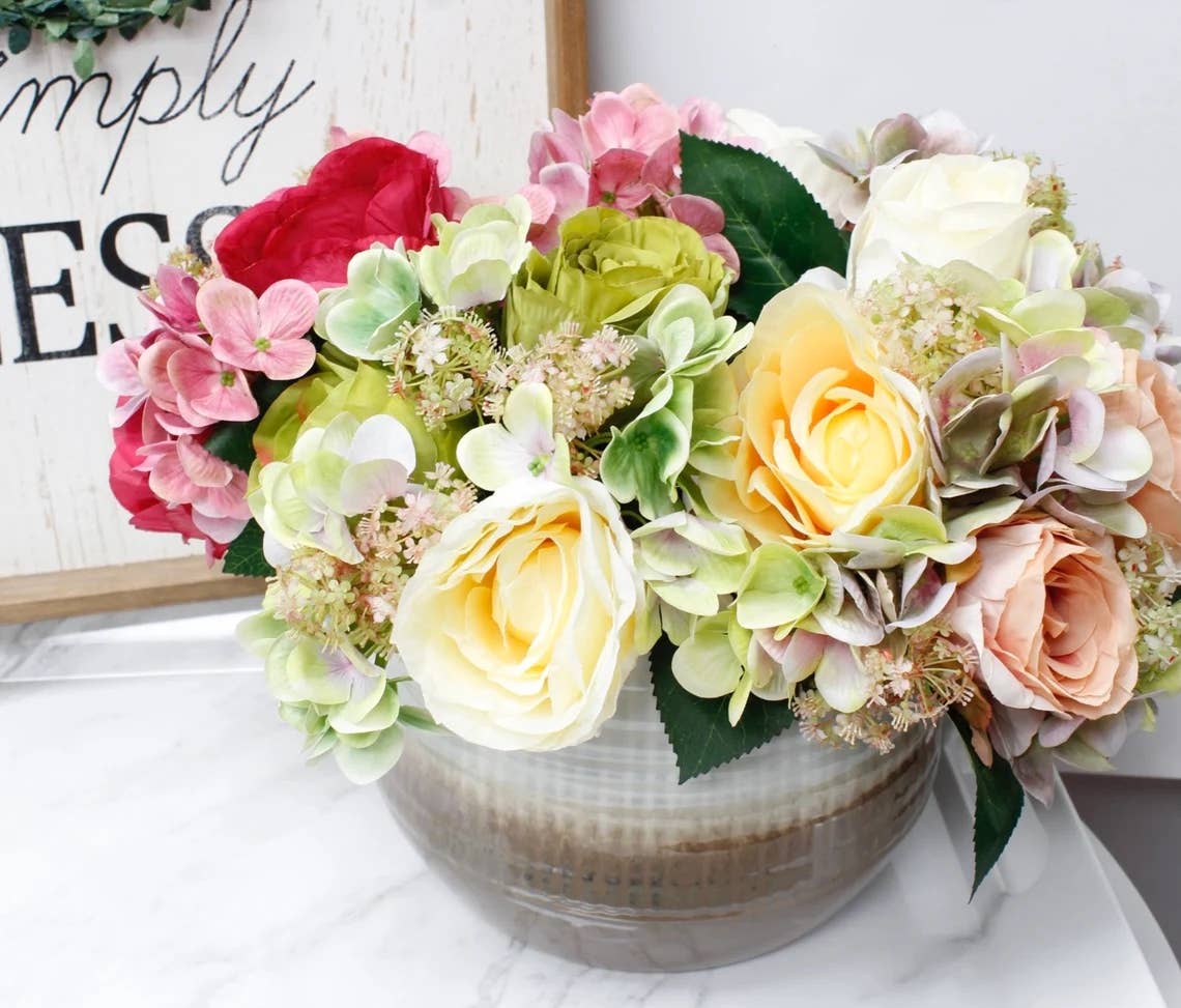 Angel Isabella - 12"-Rose Hydrangea Pre-tied bouquet Faux Flowers: Mixed Hotpink blush