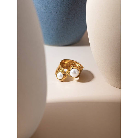 ACCITY - PERSONALIZED ALL-MATCH IRREGULAR OPEN PEARL RING_CWAJE1795: GOLD / (OS) 2