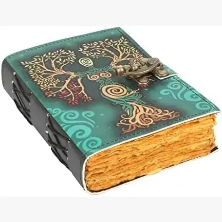 Tuzech Leather - Tree of Lady Leather Journal with Lock – Handmade Diary: 7 x 5 Inches / Green Lady