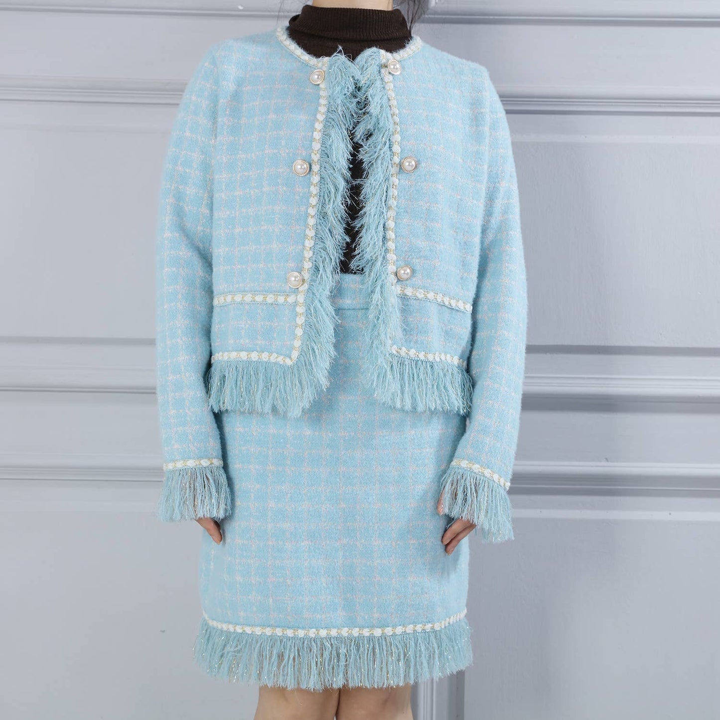 PEACH ACCESSORIES - SD194 Matching set soft cardigan and skirt in Blue