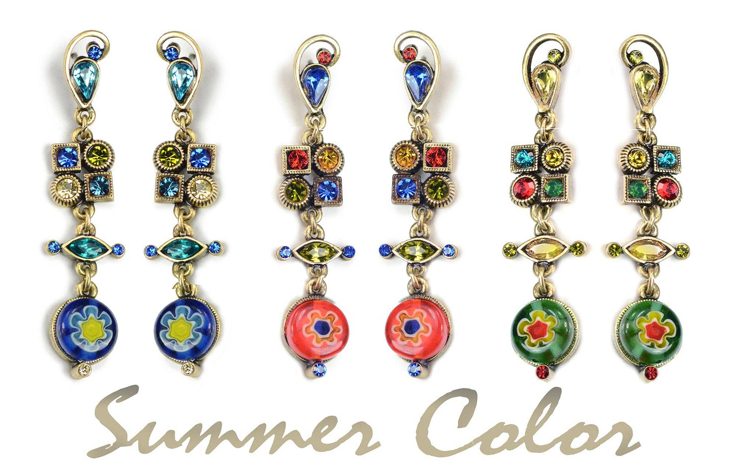 Sweet Romance Jewelry - Millefiori Glass Modern Art Earrings E512: BL - Blue