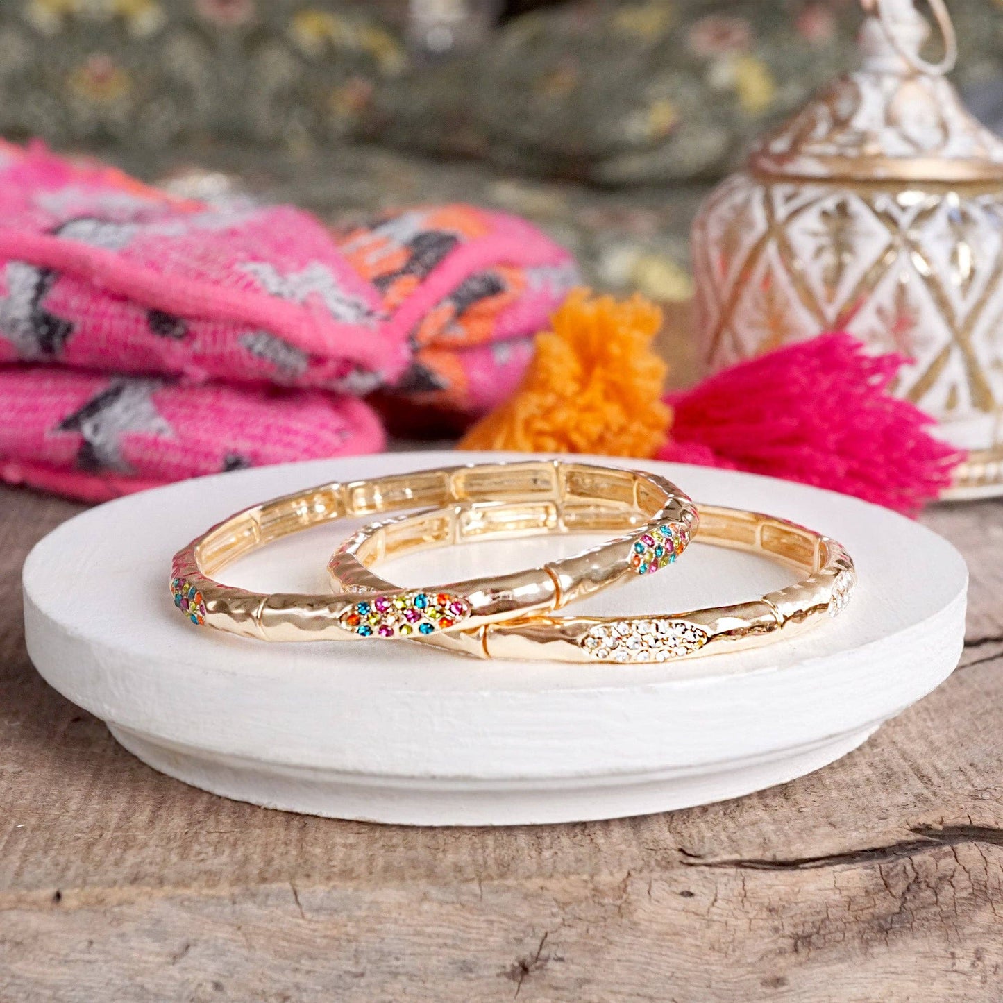 PennyLine inc - Stretchy Stackable Bangle Pearls and Rhinestones Gold or Silver Tone: Pearls and Crystals - Silver Tone