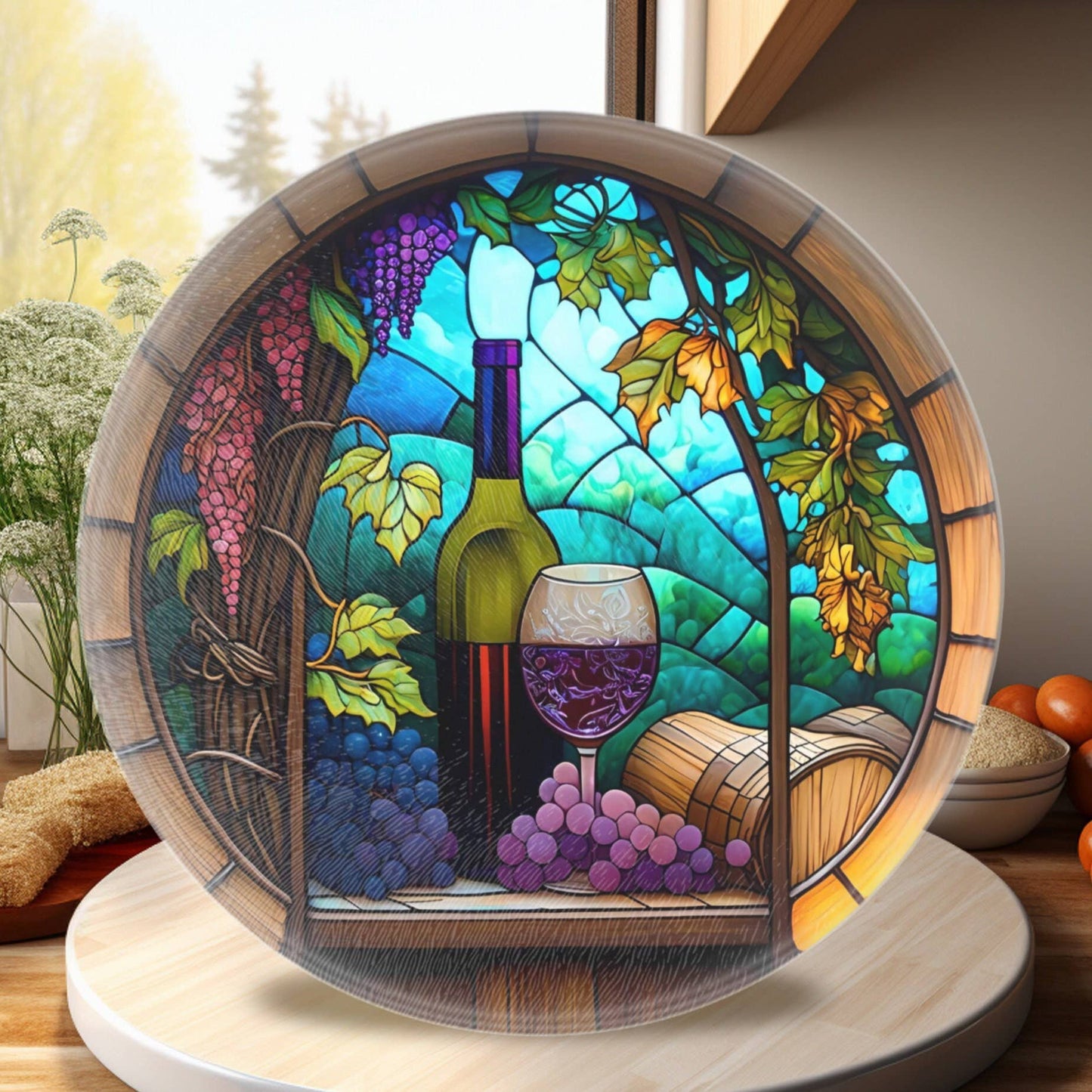 Fernville Creations - Wine Theme Cutting Board, Printed Image on Tempered Glass: 12 Inch