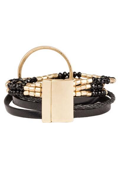 SAACHI - Metallic Go with the Flow Taupe Beaded Bracelet: Black gold