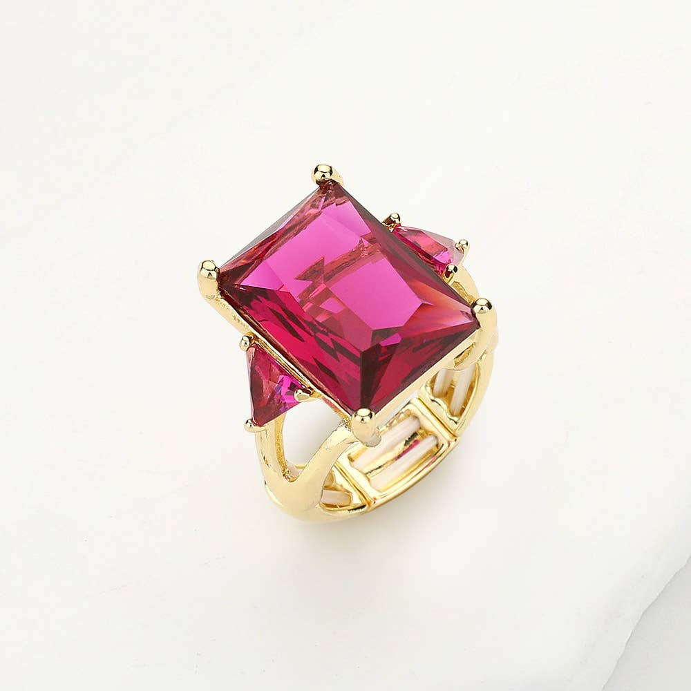 Sensibling Corp. - Rectangle Crystal Stretch Ring: Green