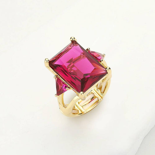 Sensibling Corp. - Rectangle Crystal Stretch Ring: Fuchsia