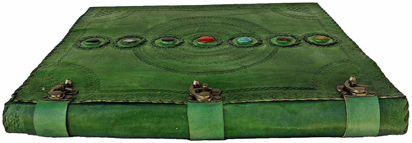Immart Global LLC - Seven Chakra Leather Journal – Handmade Embossed Diary 13": Ocean Blue / Unlined