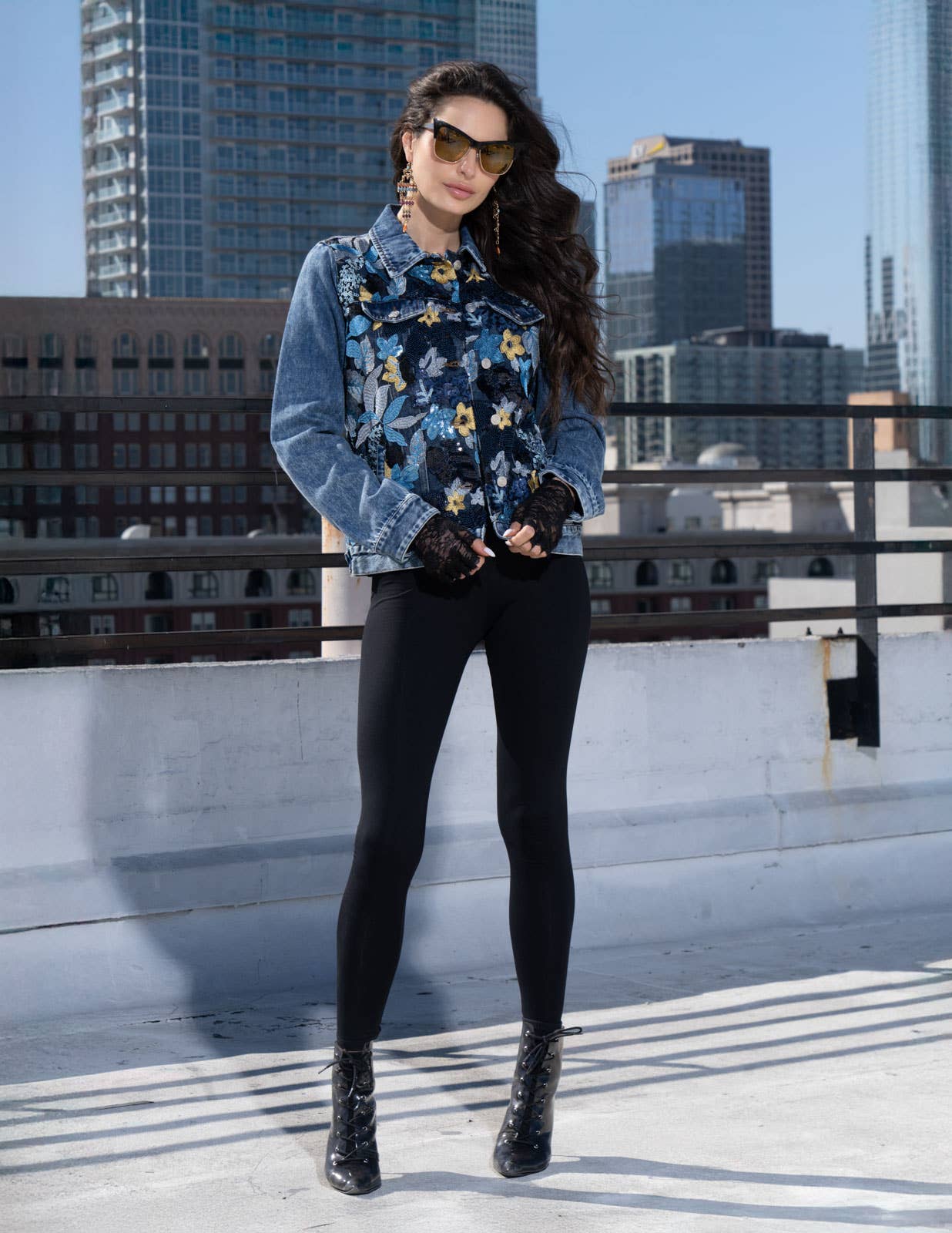 Adore - BS2540 DENIM JACKET WITH SEQUENCE EMBROIDERY: S