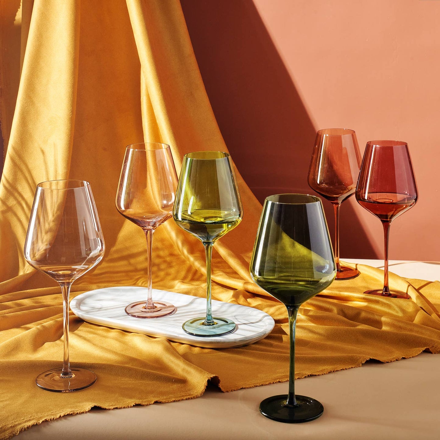 The Wine Savant /  Khen Glassware - Colored Crystal Wine Glasses Set of 6, Large 18oz Glassware