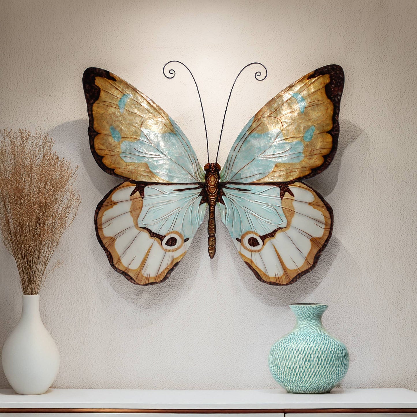 Eangee Home Design - Butterfly Wall Decor Copper With Aqua Large,In/Outdoor