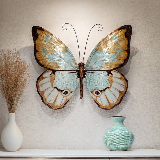 Eangee Home Design - Butterfly Wall Decor Copper With Aqua Large,In/Outdoor
